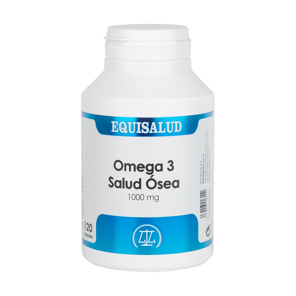 Envase de Equisalud OMEGA 3 SALUD ÓSEA 1000 mg 120 cápsulas, suplemento alimenticio