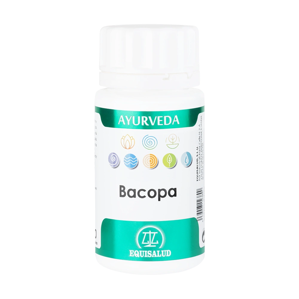 Envase de Equisalud Ayurveda BACOPA 50 cápsulas, suplemento alimenticio