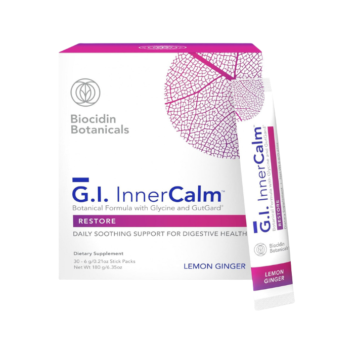 Envase de Biocidin G.I. InnerCalm (CALMA INTERIOR GASTROINTESTINAL) 30 Sticks, suplemento alimenticio