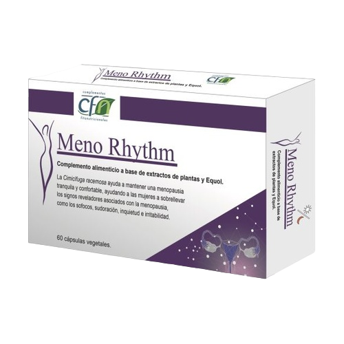 Envase de Cfn MENO RHYTHM 60 cápsulas, suplemento alimenticio
