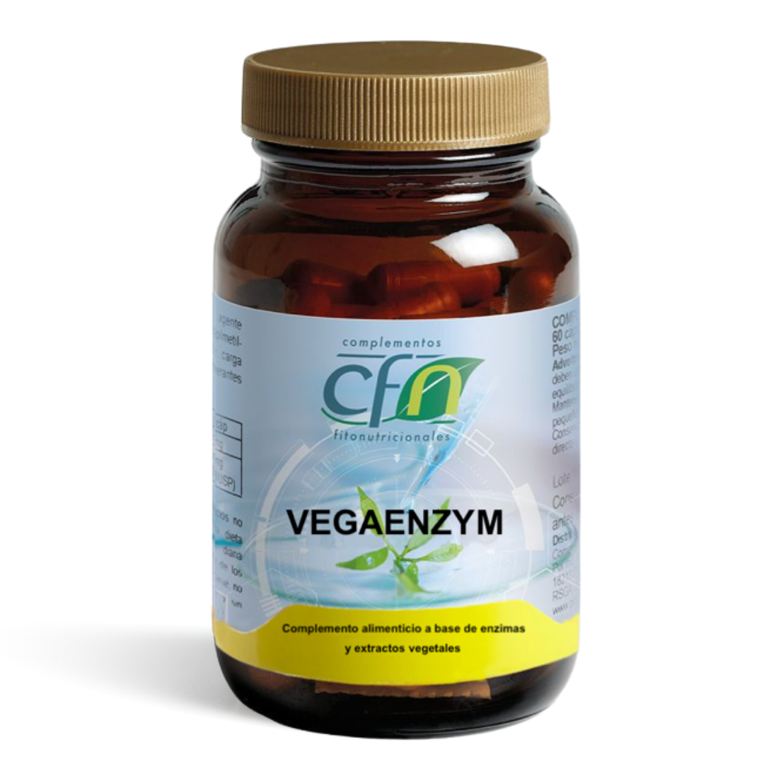 Envase de Cfn VEGAENZYM 60 cápsulas, suplemento alimenticio