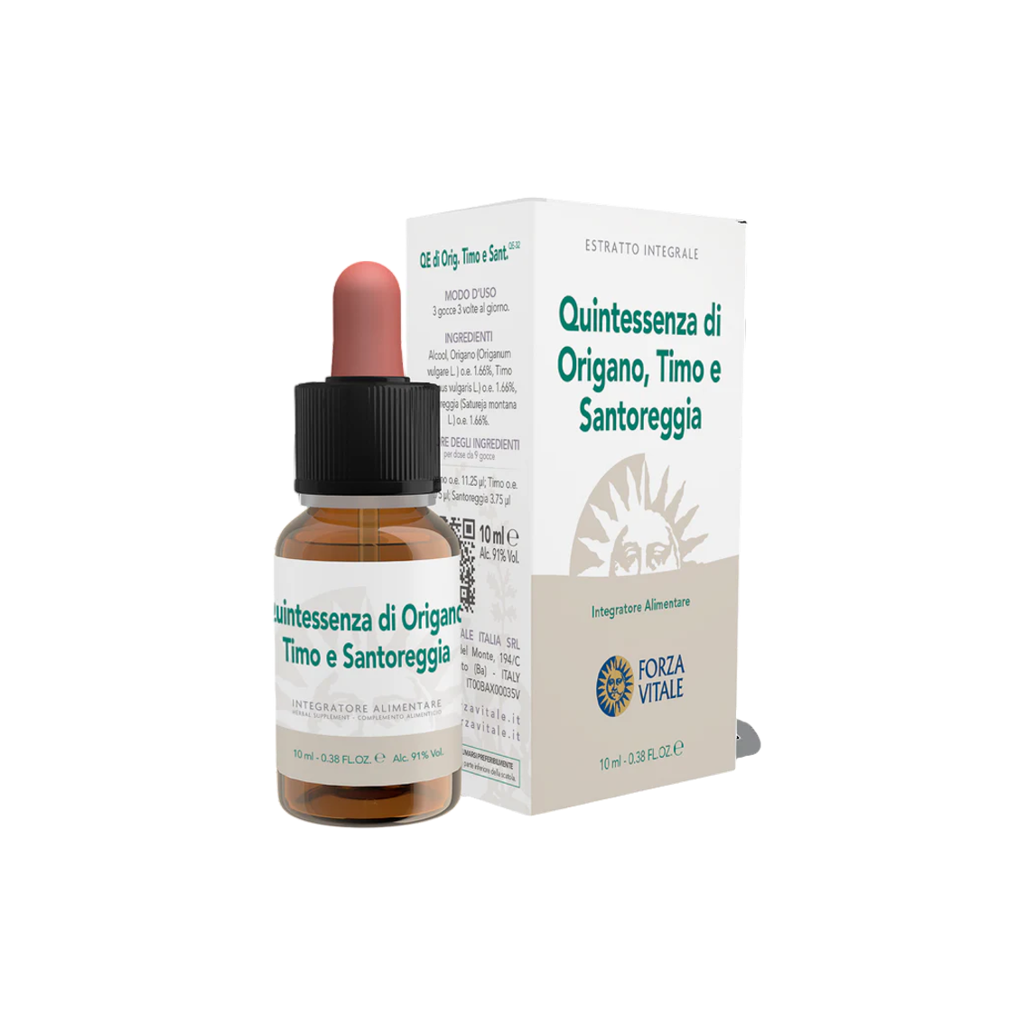 Envase de Forza Vitale QUINTAESENCIA de Orégano, Tomillo y Ajedrea 10 ml, suplemento alimenticio
