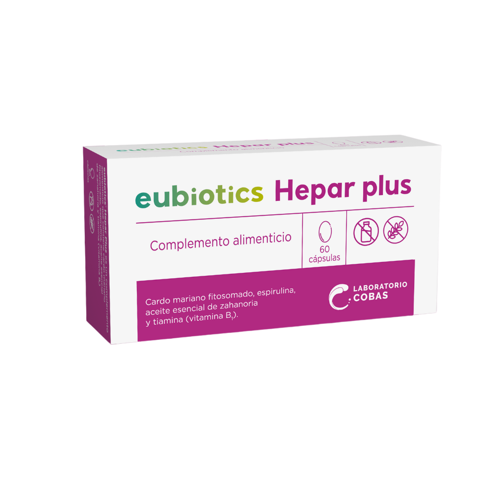 Envase de Cobas Eubiotics HEPAR PLUS 60 cápsulas, suplemento alimenticio