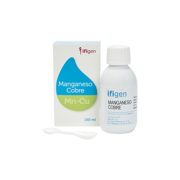 Envase de Ifigen MANGANESO Y COBRE 150 ml jarabe, suplemento alimenticio
