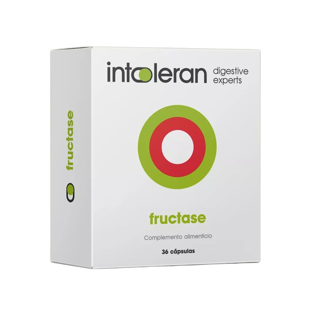 Envase de Intoleran FRUCTASE 36 cápsulas, suplemento alimenticio