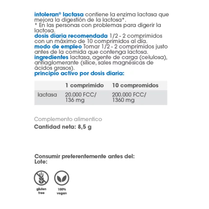 Intoleran LACTASA 20.000 50 comprimidos