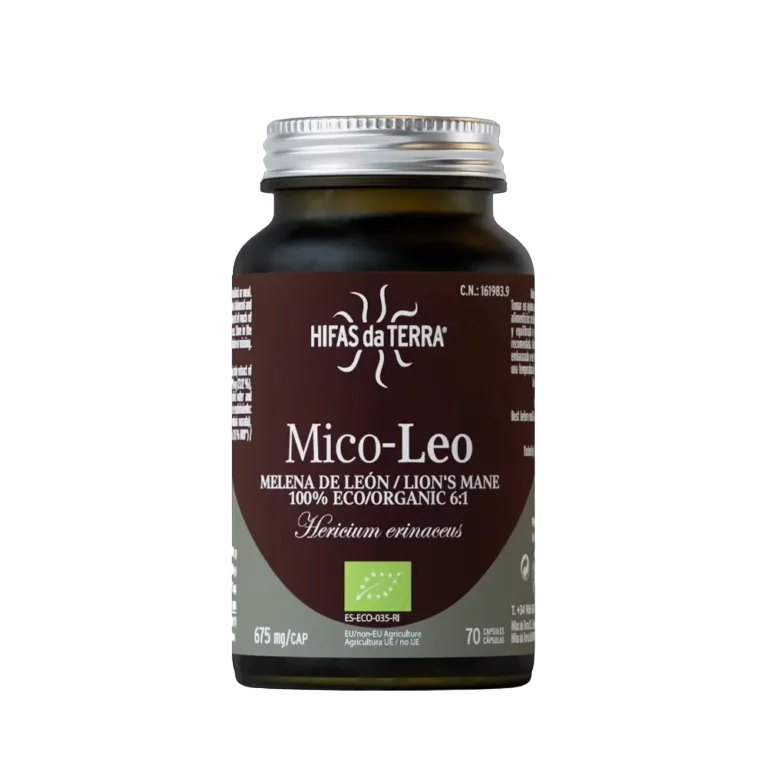 Envase de Hifas da Terra MICO-LEO 70 cápsulas, suplemento alimenticio