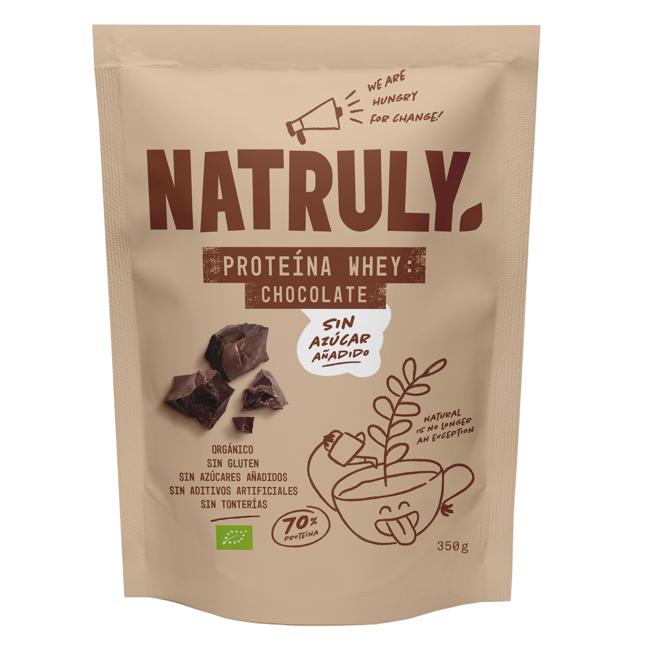 Envase de Natruly PROTEÍNA WHEY Chocolate 350 g BIO, proteína whey
