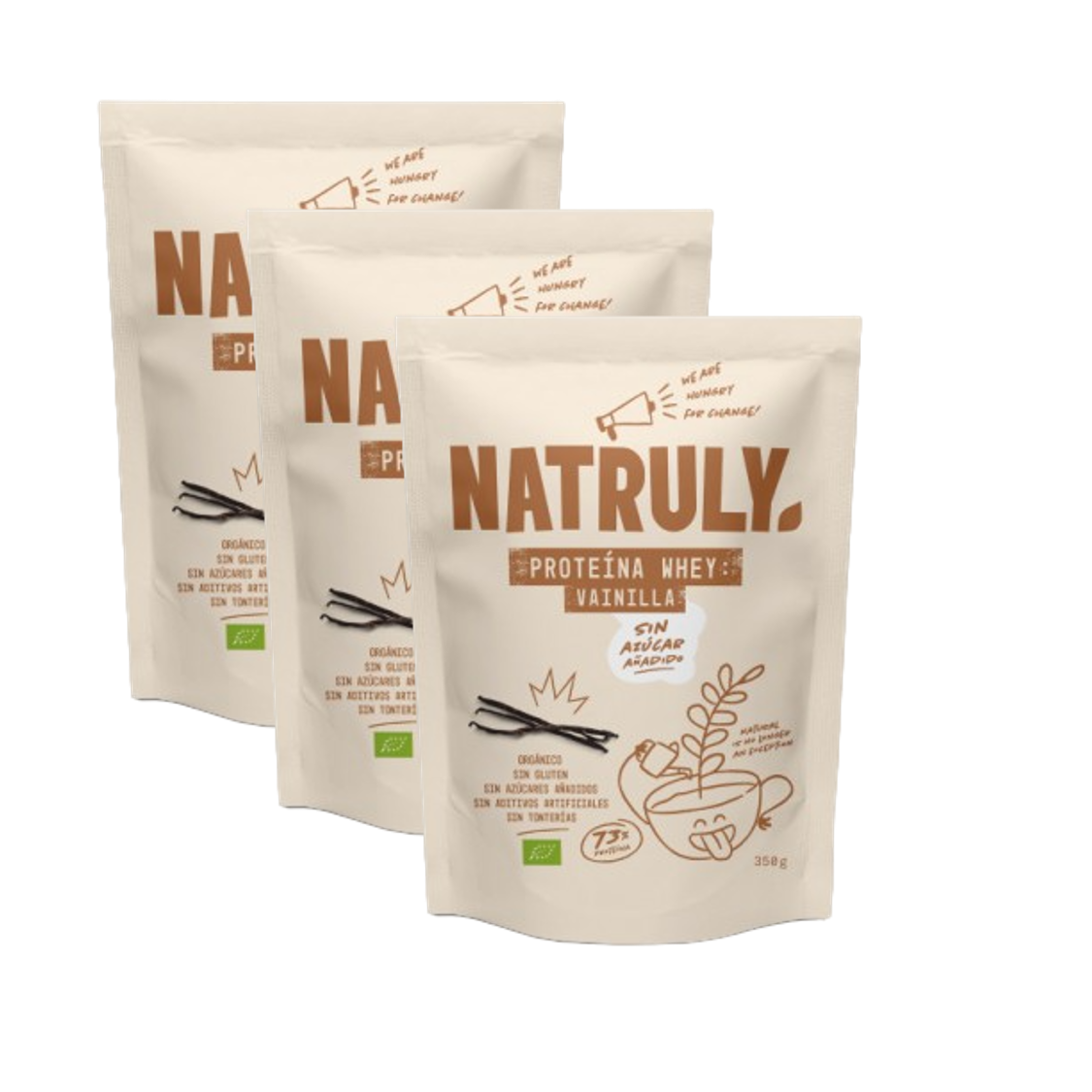 Envase de Natruly PROTEÍNA WHEY Vainilla 350 g BIO - Pack 3x, proteína whey