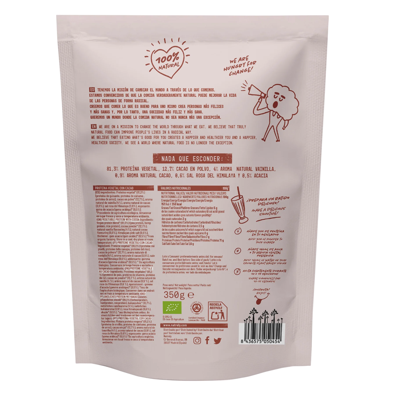 Natruly PROTEÍNA VEGANA Chocolate 350 g BIO