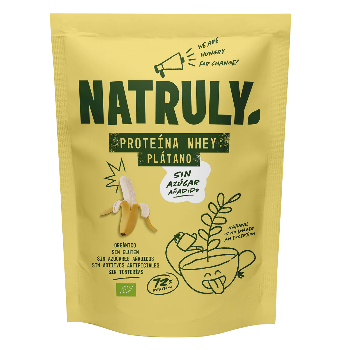 Envase de Natruly PROTEÍNA WHEY Plátano 350 g BIO, proteína whey
