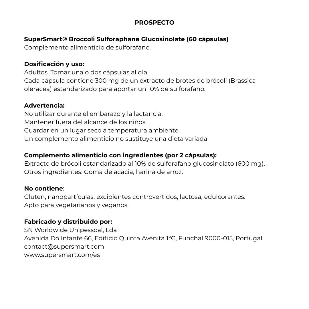 Envase de Supersmart BROCCOLI SULFORAPHANE GLUCOSILONATE 60 cápsulas, suplemento alimenticio