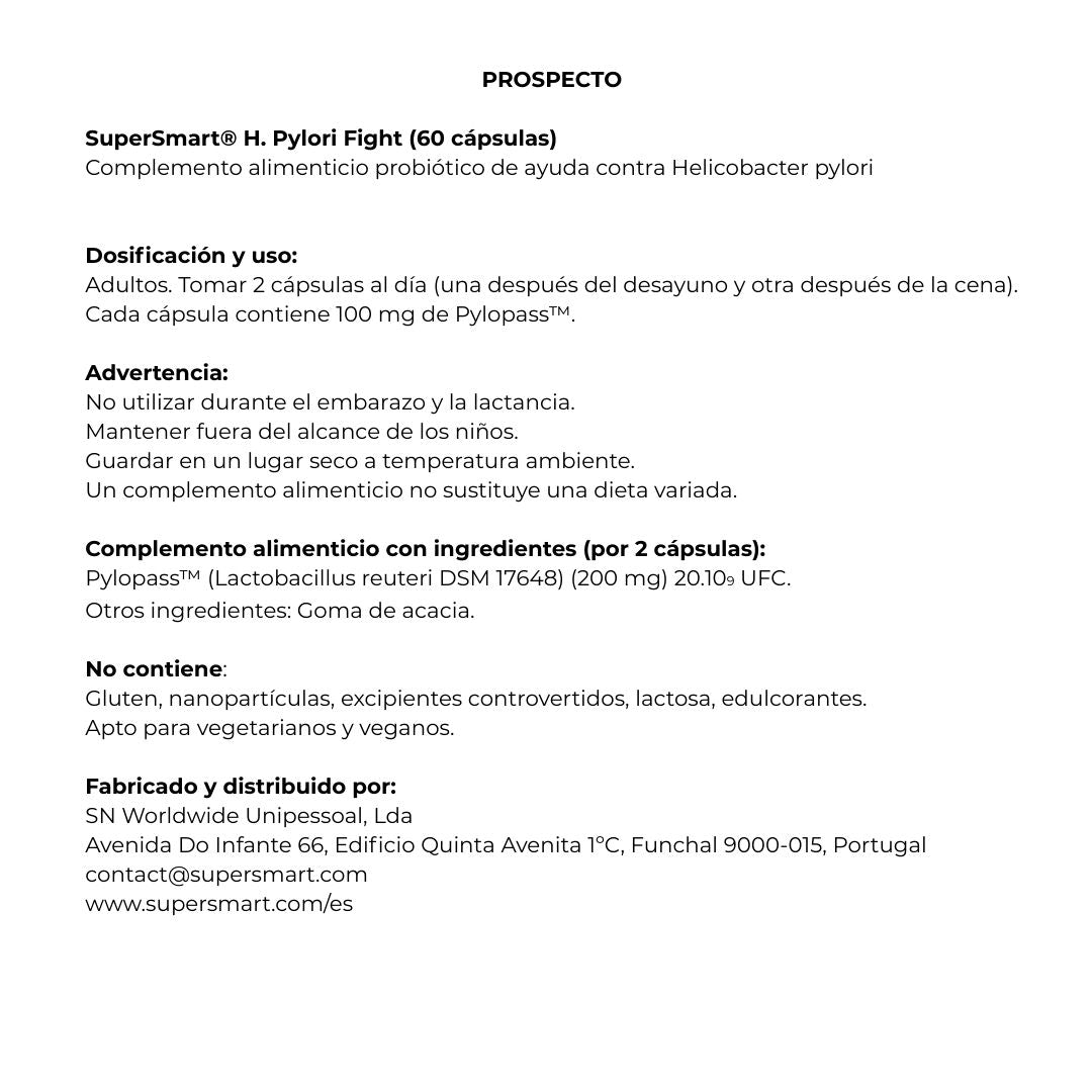 Envase de Supersmart Helicobacter pylori FIGHT 60 cápsulas, suplemento alimenticio