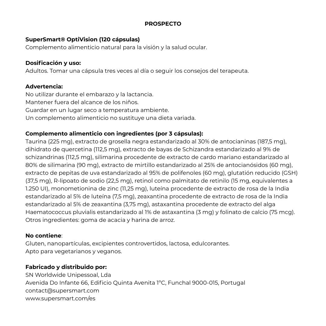 Envase de Supersmart OPTIVISION 120 cápsulas, suplemento alimenticio