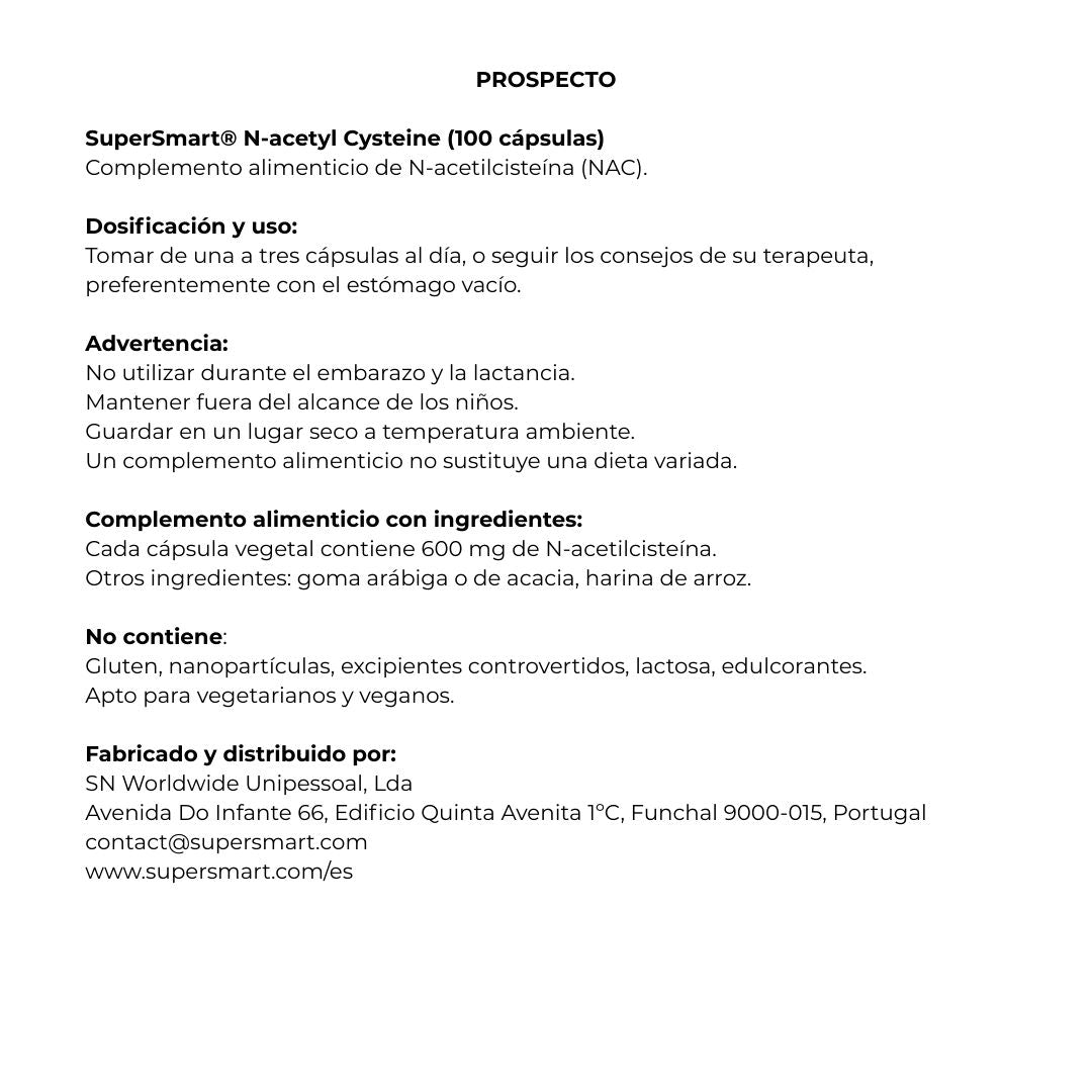 Supersmart N-ACETIL CISTEÍNA (NAC) (N-Acetyl cysteine) 100 cápsulas