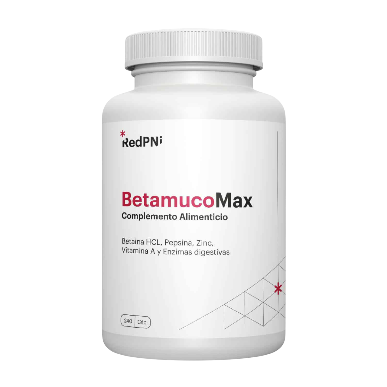 Envase de RedPNi BetamucoMax 240 cápsulas, suplemento alimenticio