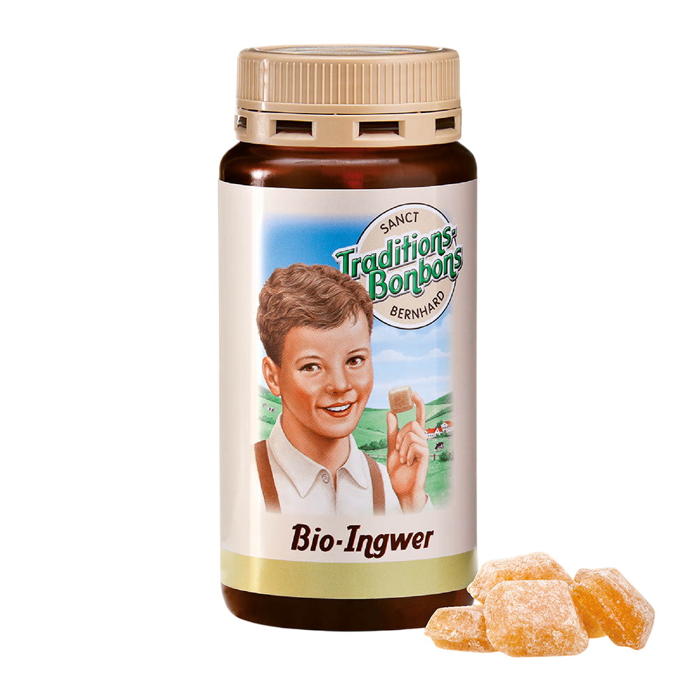 Envase de Sanct Bernhard Caramelos de JENGIBRE Orgánico 170 g, suplemento alimenticio