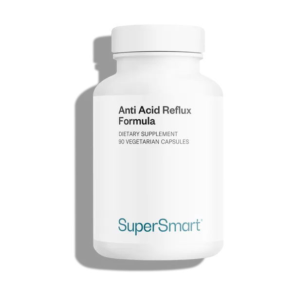 Envase de Supersmart ANTI ACID Reflux Fórmula 90 cápsulas, suplemento alimenticio
