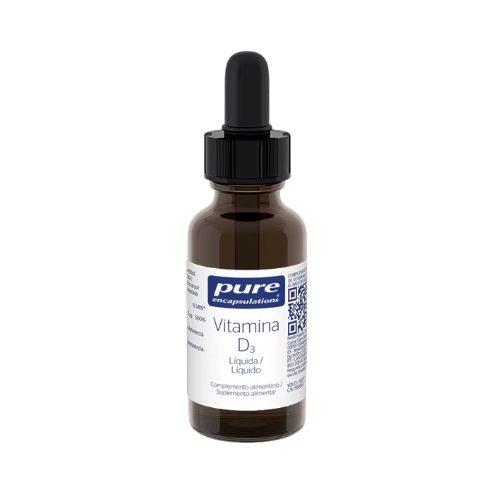 Envase de Pure Encapsulations VITAMINA D3 Líquida 22,5 ml, suplemento alimenticio