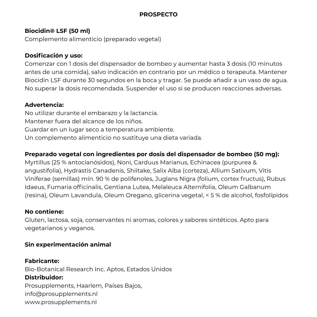 Envase de Biocidin LSF 50 ml Liposomal, suplemento alimenticio