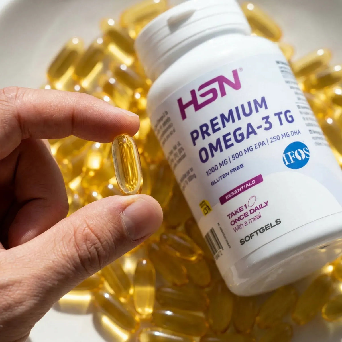 HSN Premium Omega 3 TG IFOS 1000 mg 120 perlas detalle de la perla