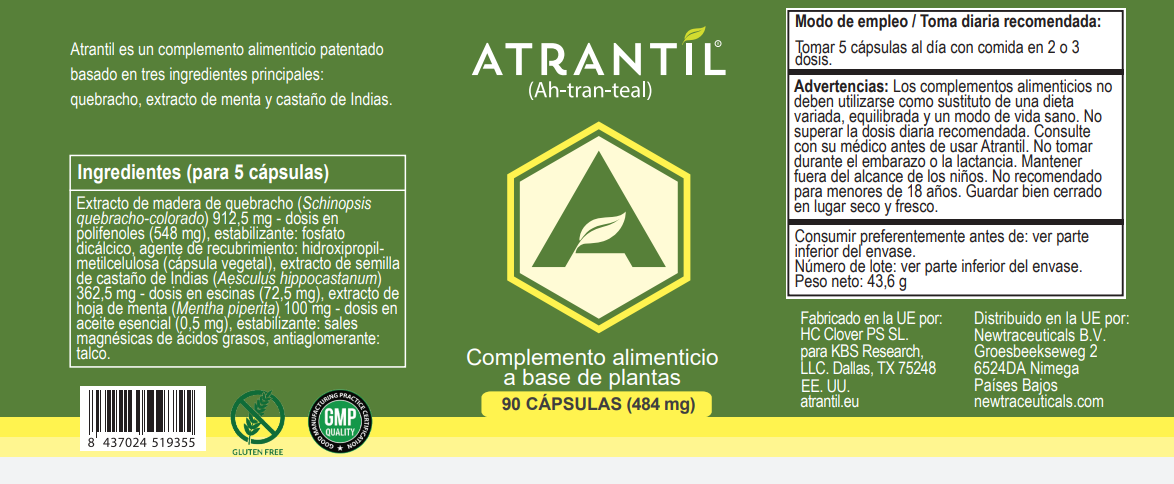 Envase de ATRANTIL 90 cápsulas, suplemento alimenticio