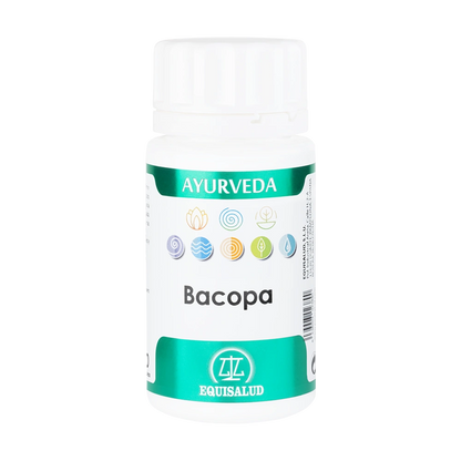 Envase de Equisalud Ayurveda BACOPA 50 cápsulas, suplemento alimenticio