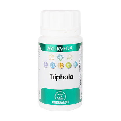 Envase de Equisalud Ayurveda TRIPHALA 50 cápsulas, suplemento alimenticio