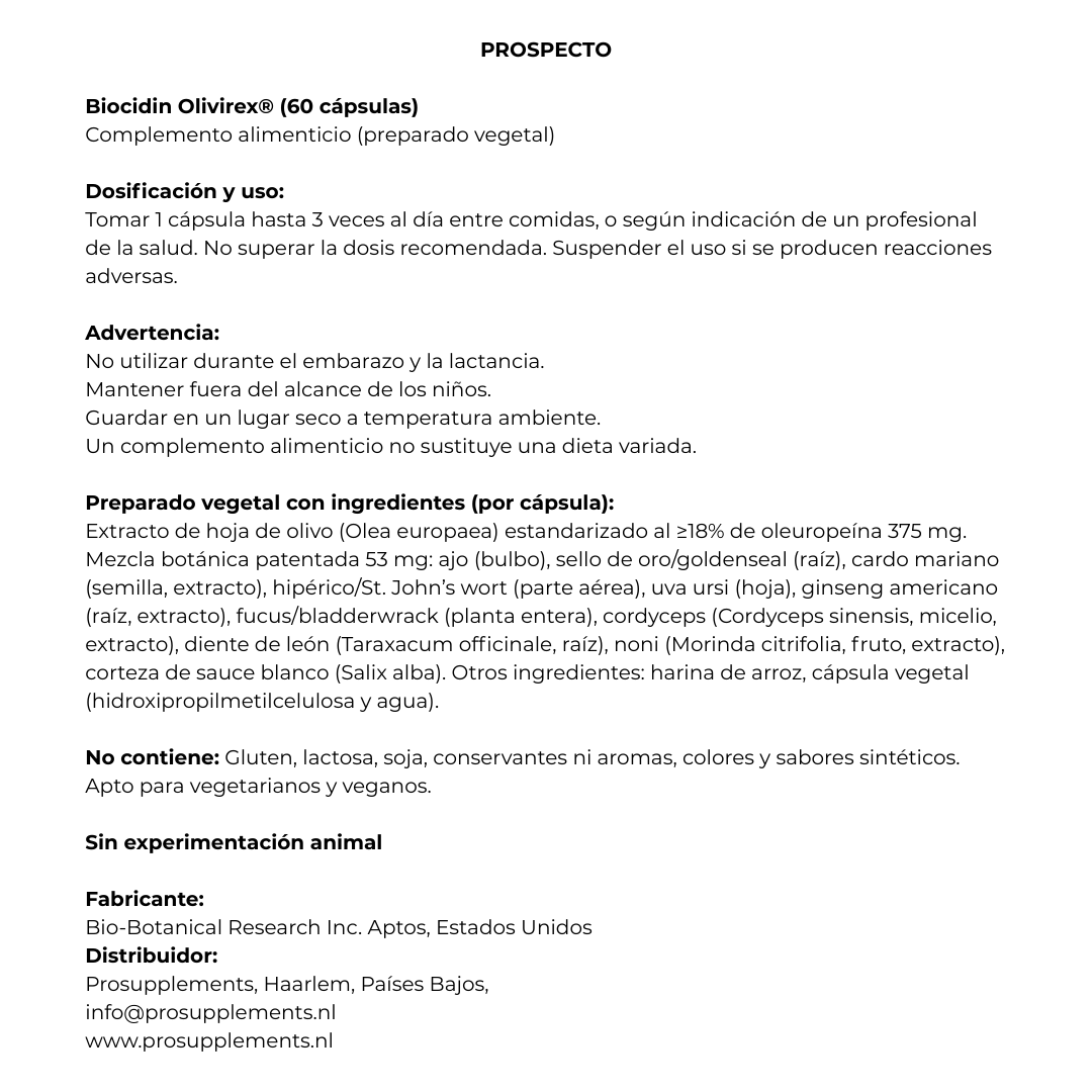 Biocidin OLIVIREX 60 cápsulas