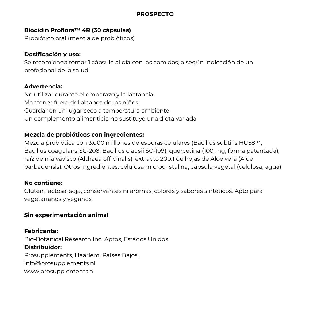 Biocidin PROFLORA 4R 30 cápsulas