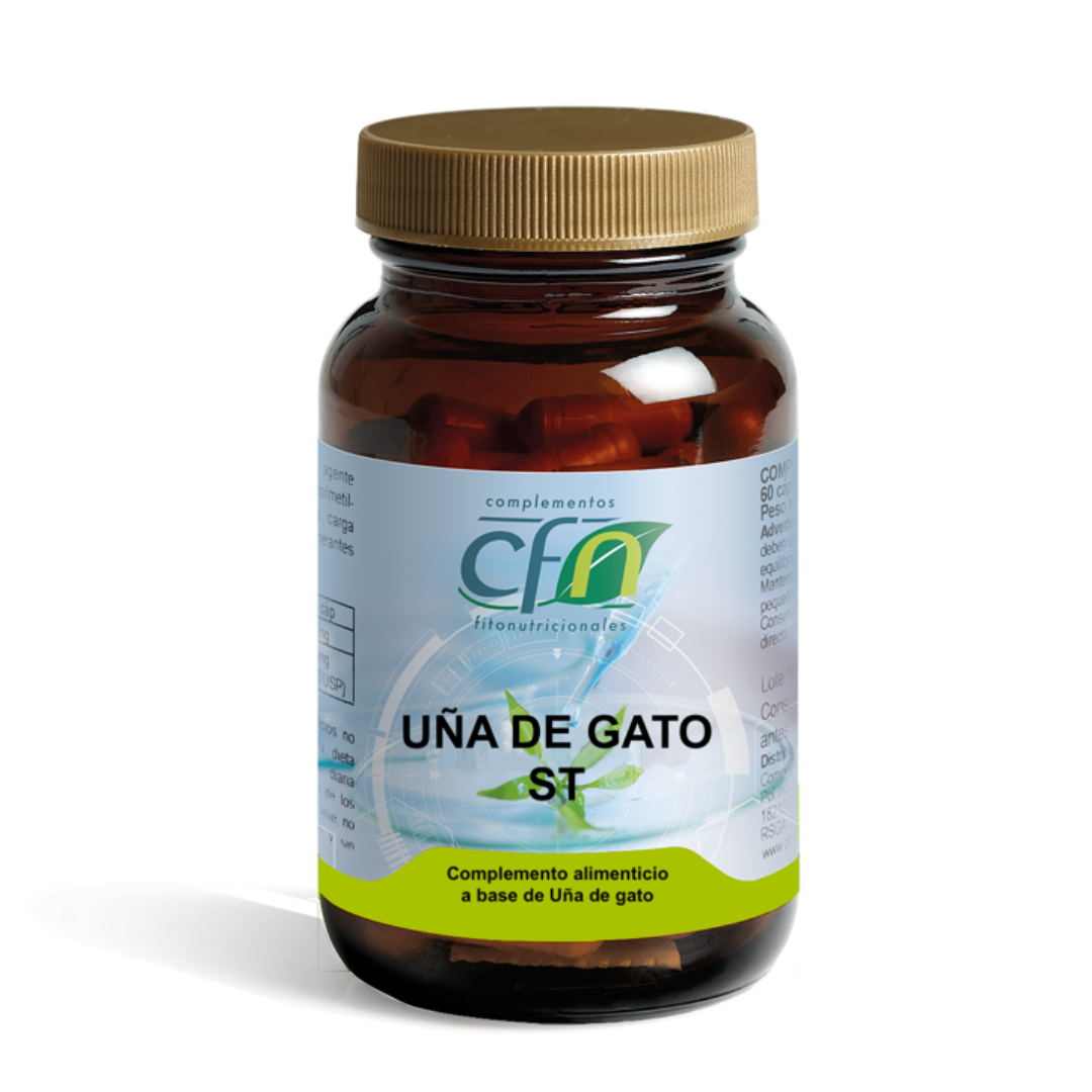 Envase de Cfn UÑA DE GATO ST 60 cápsulas, suplemento alimenticio