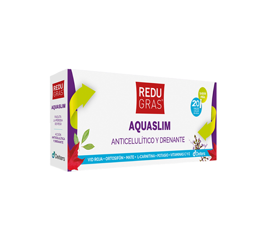 Envase de Deiters REDUGRAS AGUASLIM 20 viales de 10ml, suplemento alimenticio