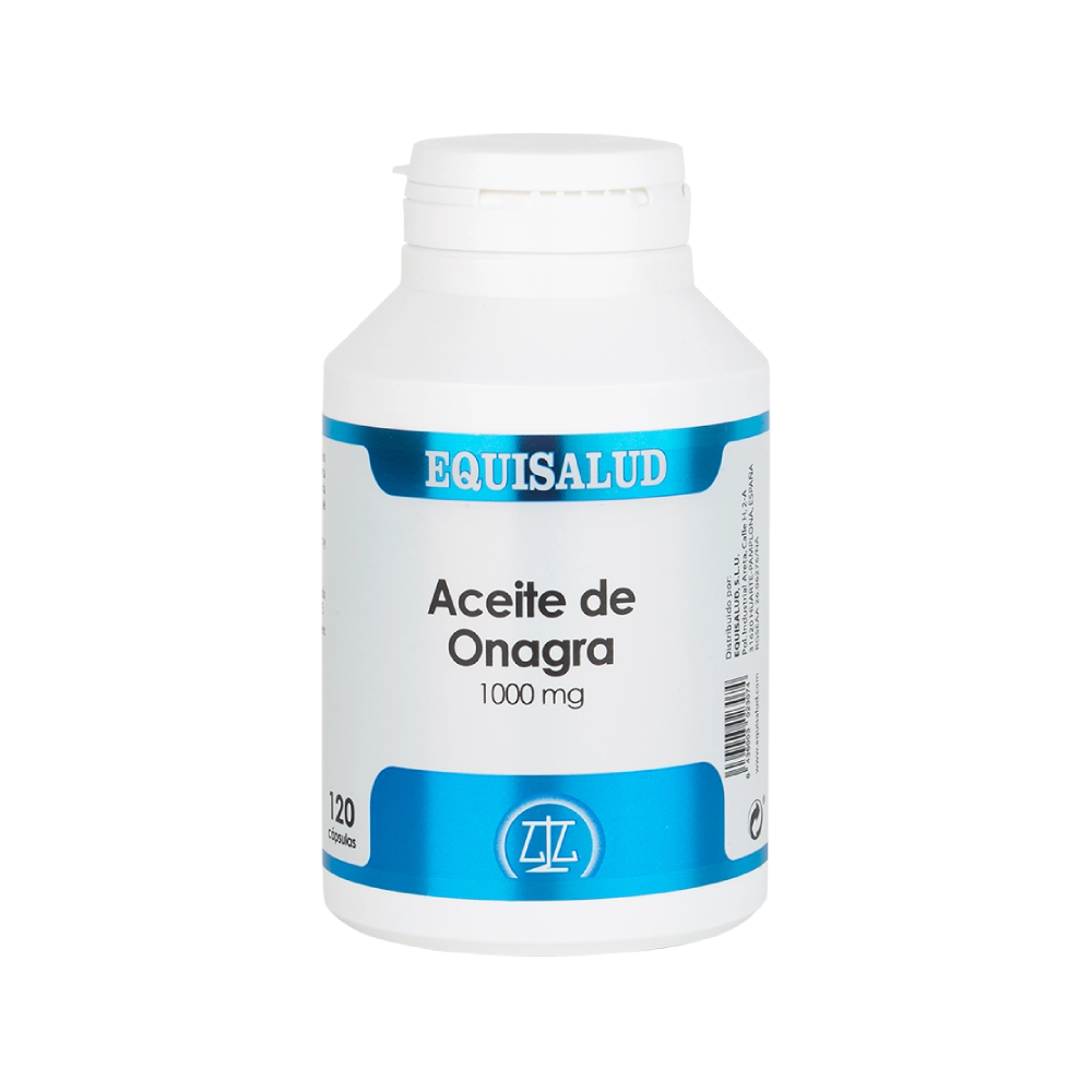 Envase de Equisalud ACEITE DE ONAGRA 1000 mg 120 perlas, suplemento alimenticio