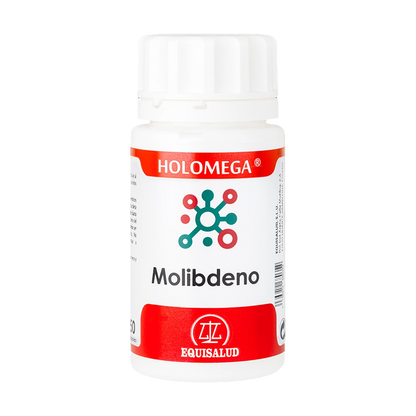 Envase de Equisalud Holomega MOLIBDENO 50 cápsulas, suplemento alimenticio