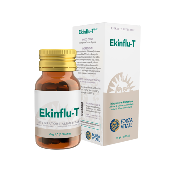 Envase de Forza Vitale EKINFLU-T comprimidos 25 g, suplemento alimenticio