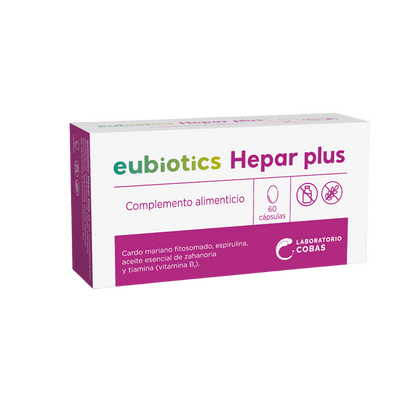 Envase de Cobas Eubiotics HEPAR PLUS 60 cápsulas, suplemento alimenticio