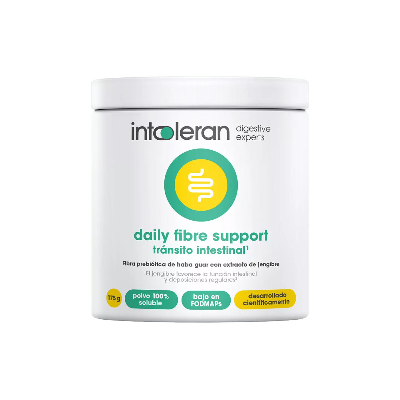 Envase de Intoleran DAILY FIBRE SUPPORT (fibra prebiótica) en polvo 175 g, suplemento alimenticio