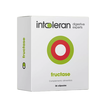 Envase de Intoleran FRUCTASE 36 cápsulas, suplemento alimenticio