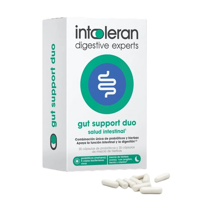 Envase de Intoleran GUT SUPPORT DUO (soporte intestinal) 30 cápsulas, suplemento alimenticio