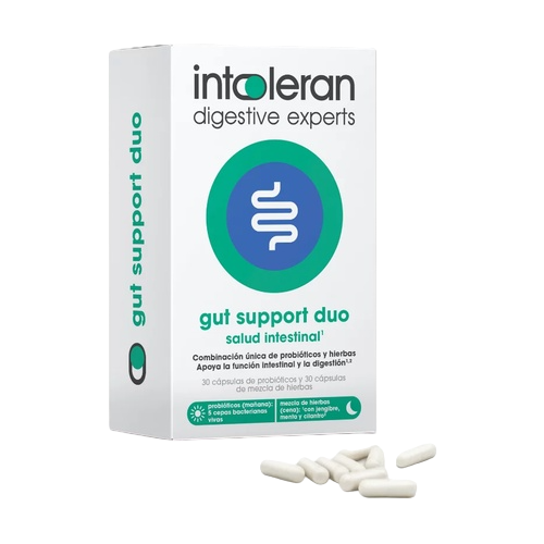 Envase de Intoleran GUT SUPPORT DUO (soporte intestinal) 30 cápsulas, suplemento alimenticio
