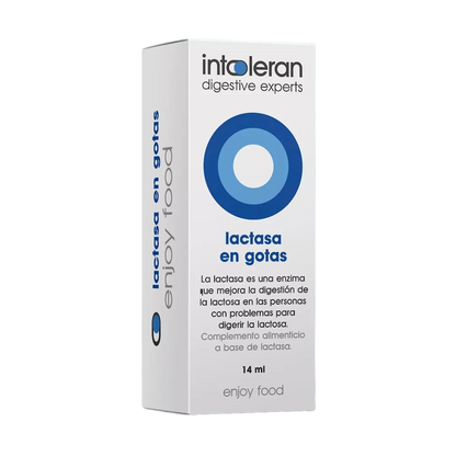 Envase de Intoleran LACTASA en gotas 14 ml, suplemento alimenticio