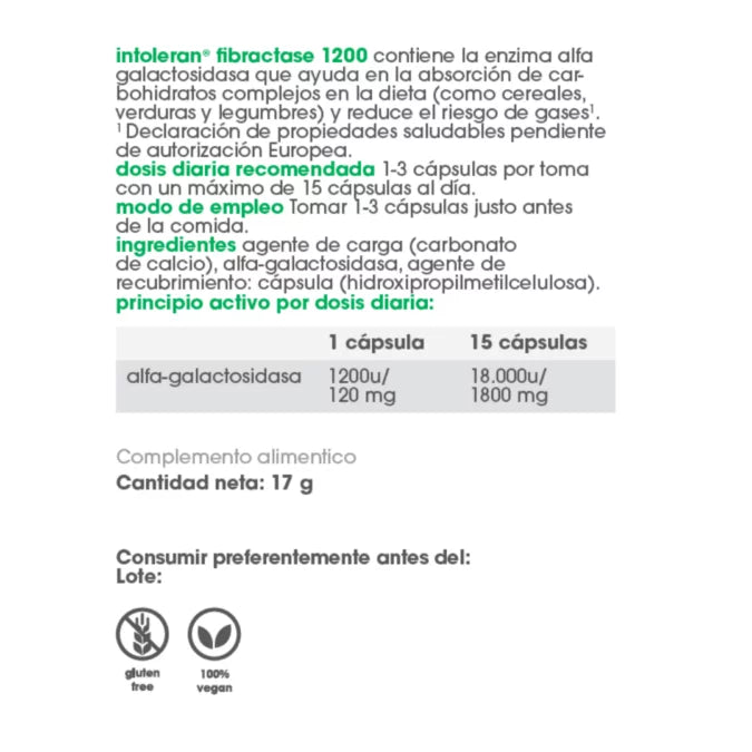 Intoleran FIBRACTASE 1200 (FORTE) 36 cápsulas