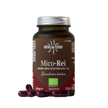 Envase de Hifas da Terra MICO-REI (extracto puro ecológico de Reishi) 70 cápsulas, suplemento alimenticio