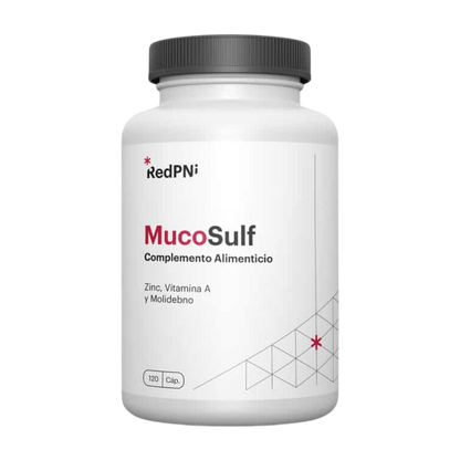 Envase de RedPNi Mucosulf 120 cápsulas, suplemento alimenticio