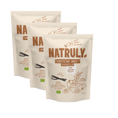 Envase de Natruly PROTEÍNA WHEY Vainilla 350 g BIO - Pack 3x, proteína whey