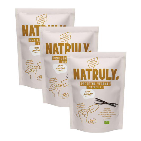 Envase de Natruly PROTEÍNA VEGANA Vainilla 350 g BIO - Pack 3x, proteína vegana