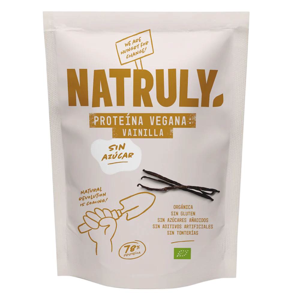 Envase de Natruly PROTEÍNA VEGANA Vainilla 350 g BIO, proteína vegana