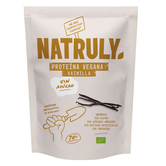 Envase de Natruly PROTEÍNA VEGANA Vainilla 350 g BIO, proteína vegana