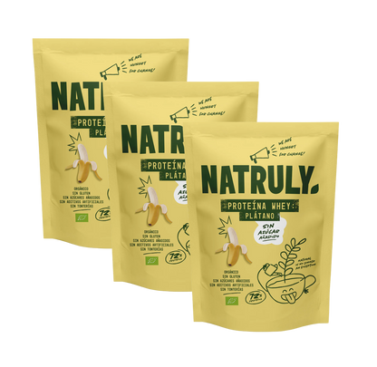 Envase de Natruly PROTEÍNA WHEY Plátano 350 g BIO - Pack 3x, proteína whey