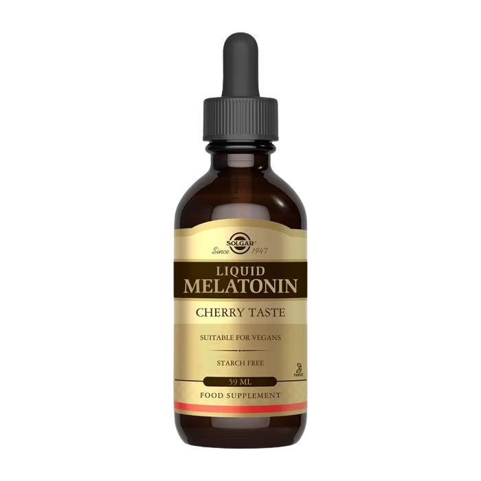 Envase de Solgar MELATONINA liquida cherry 59 ml, suplemento alimenticio
